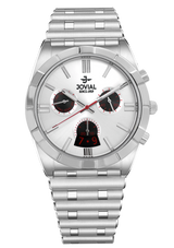 Silver watch with a unique face design on a white background