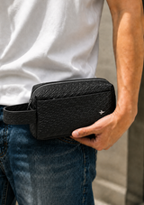 BLACK SIGNATURE J- EMBOSSED LEATHER TRAVEL POUCH