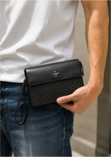 BLACK EMBOSSED FOLIO POUCH