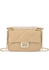 Beige Quilted Structured Handbag