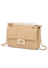 Beige Quilted Structured Handbag