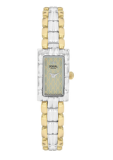 Two-tone watch with gold and silver bracelet on a white background