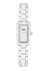 White watch with a rectangular face on a white background