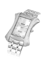Silver watch with diamond accents on a white background