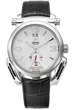 Watch with black leather strap and silver case on a white background