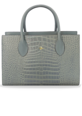 Grey Croc-Embossed Leather Top Handle Handbag