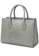 Grey Croc-Embossed Leather Top Handle Handbag