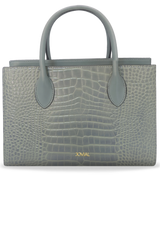 Grey Croc-Embossed Leather Top Handle Handbag