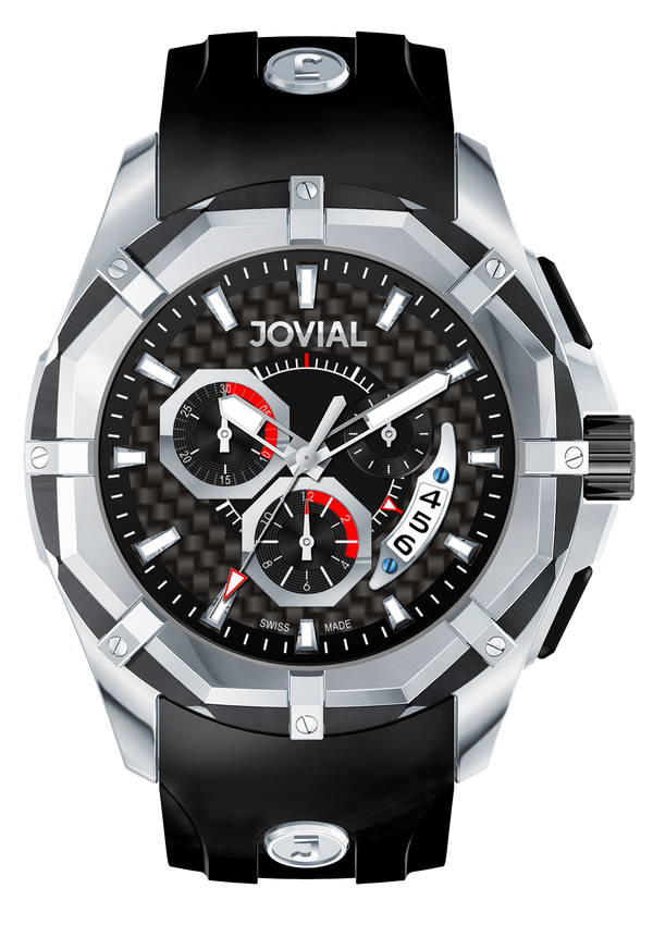Chrono JOVIAL Watch 12004GRLQ13 Gents Silver (Black) 46mm Rubber
